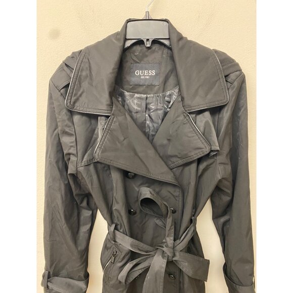 GUESS Women's Black Double Breasted Hooded Belted Trench Coat Size XXL NWT - Picture 2 of 6
